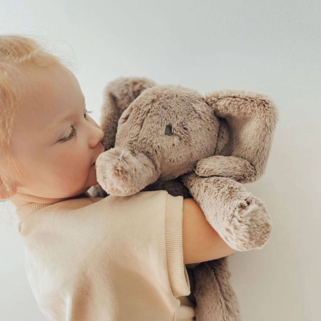 Gray plushie elephant, soft fur, butterfly ears, 13.5 inches, stuffed animal, every baby's snuggle buddy, nursery toy, nursery stuffed animal