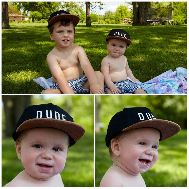 Flat Brim Trucker Hat - Dude - Black/Faux Leather: Medium/Large (2-9 Years)