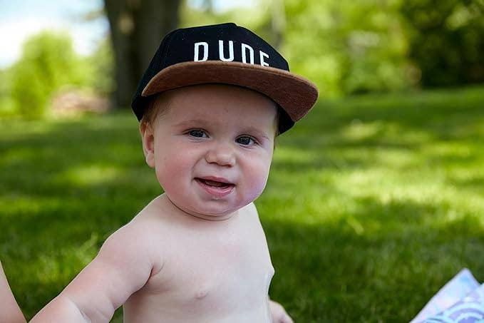 Flat Brim Trucker Hat - Dude - Black/Faux Leather: Medium/Large (2-9 Years)