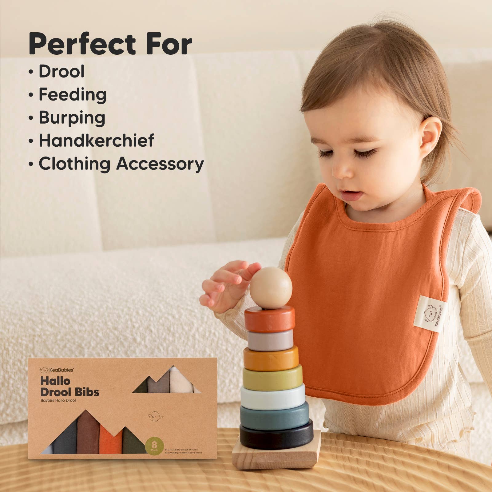 8-Pack Hallo Drool Bibs: Brick