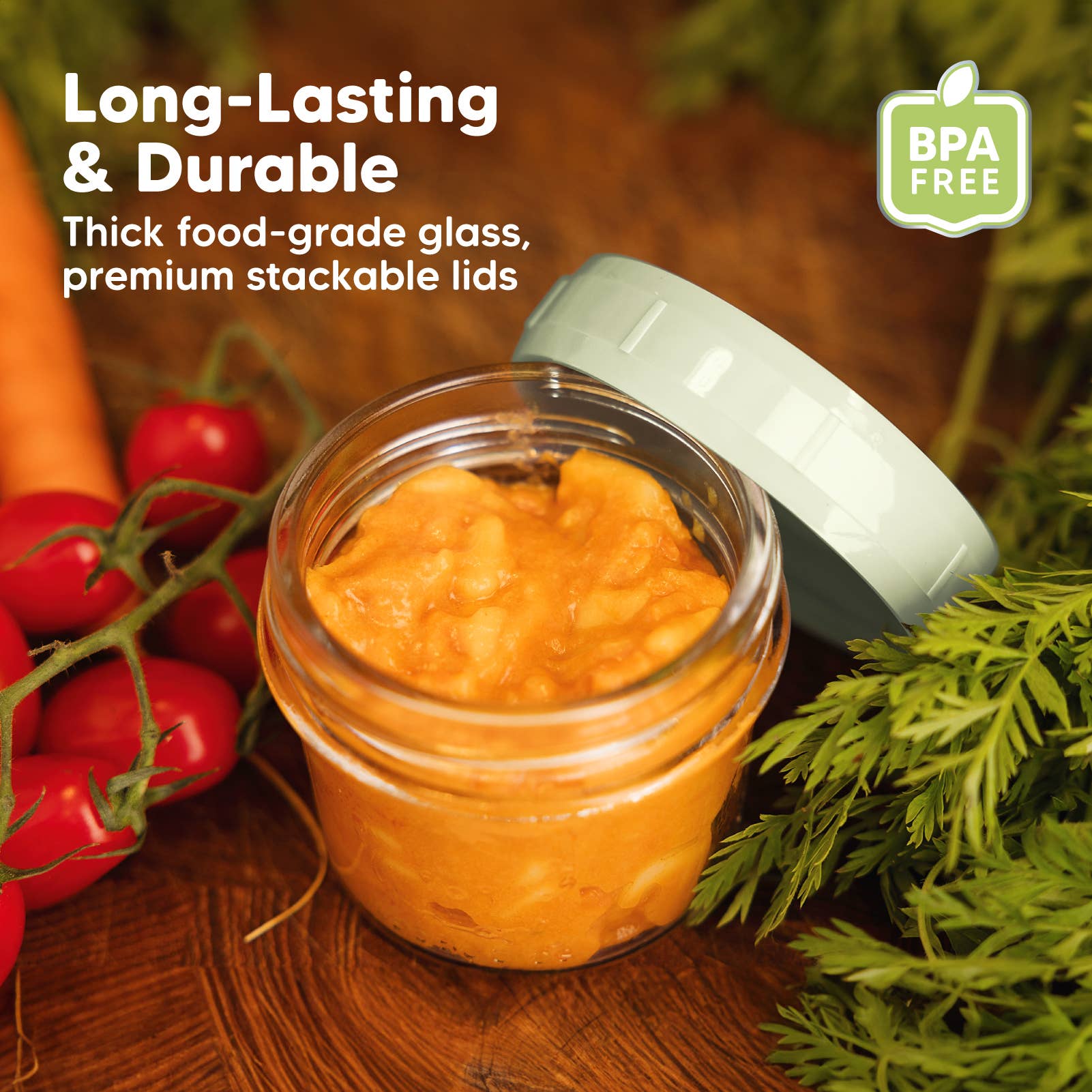 6pk Prep Baby Food Storage Containers, Leak-Proof Food Jars: Sage