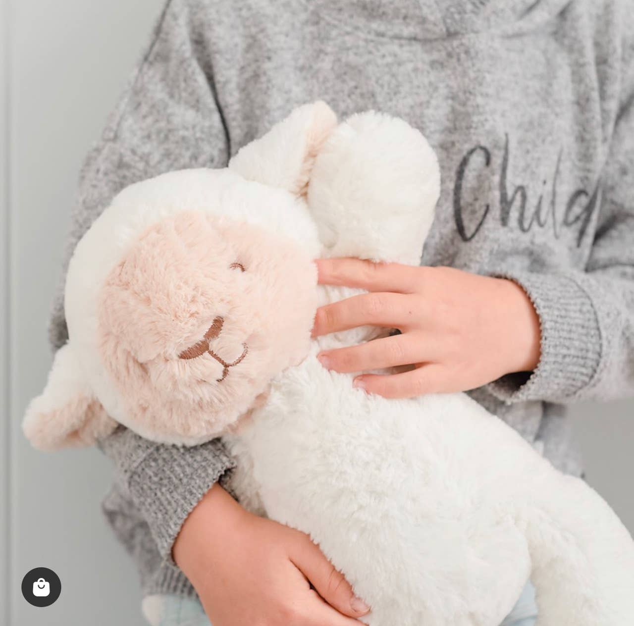 White plushie lamb, soft fur, 13.5 inches, stuffed animal, long tail,every child's buddy 