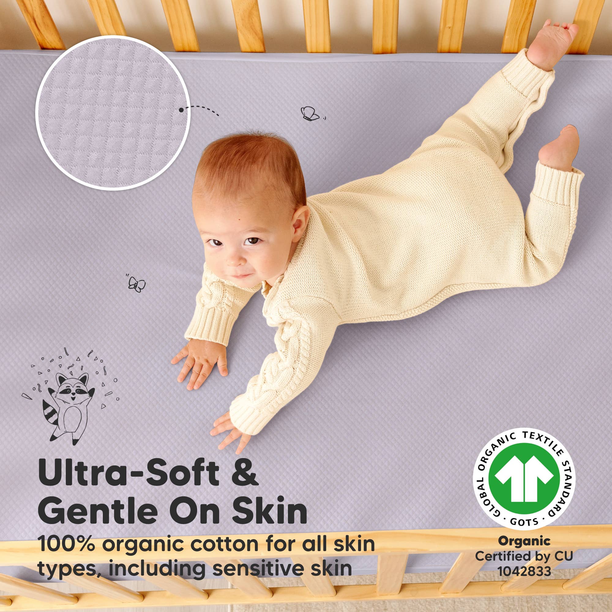2-pk Quin Protect+ Waterproof Crib Mattress Protector Cover: Thistle