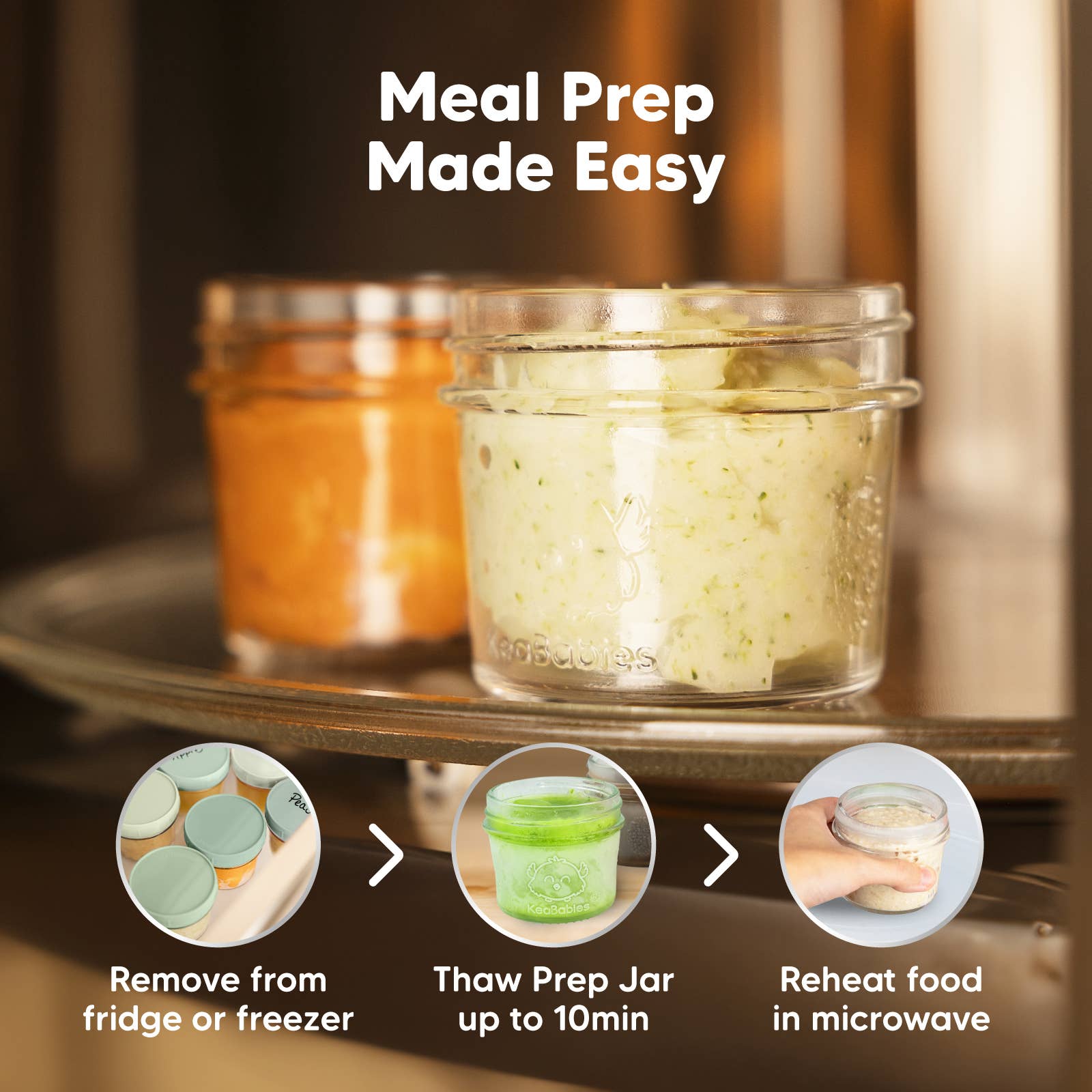 6pk Prep Baby Food Storage Containers, Leak-Proof Food Jars: Sage