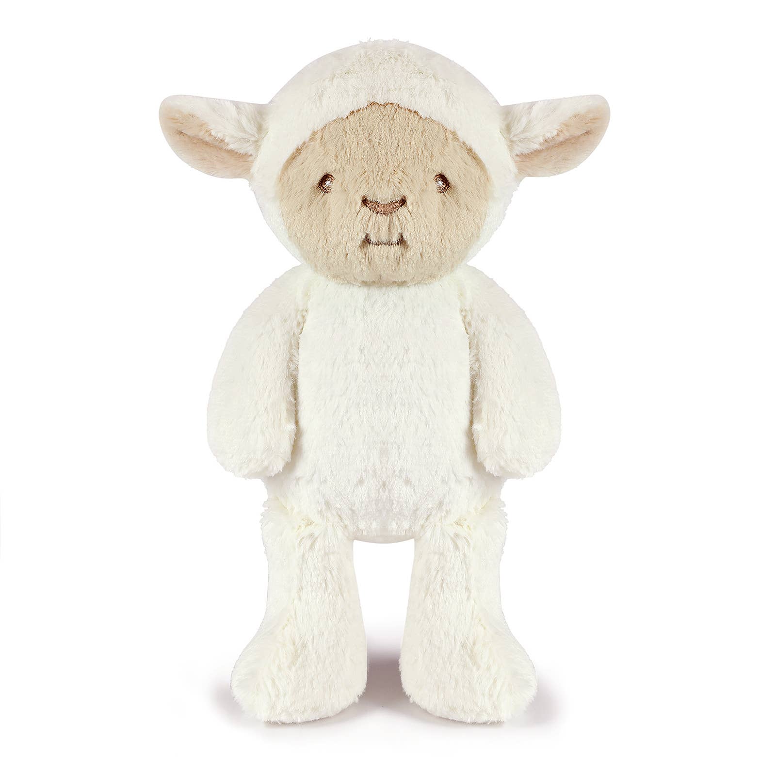 White plushie lamb, soft fur, 13.5 inches, stuffed animal, long tail 