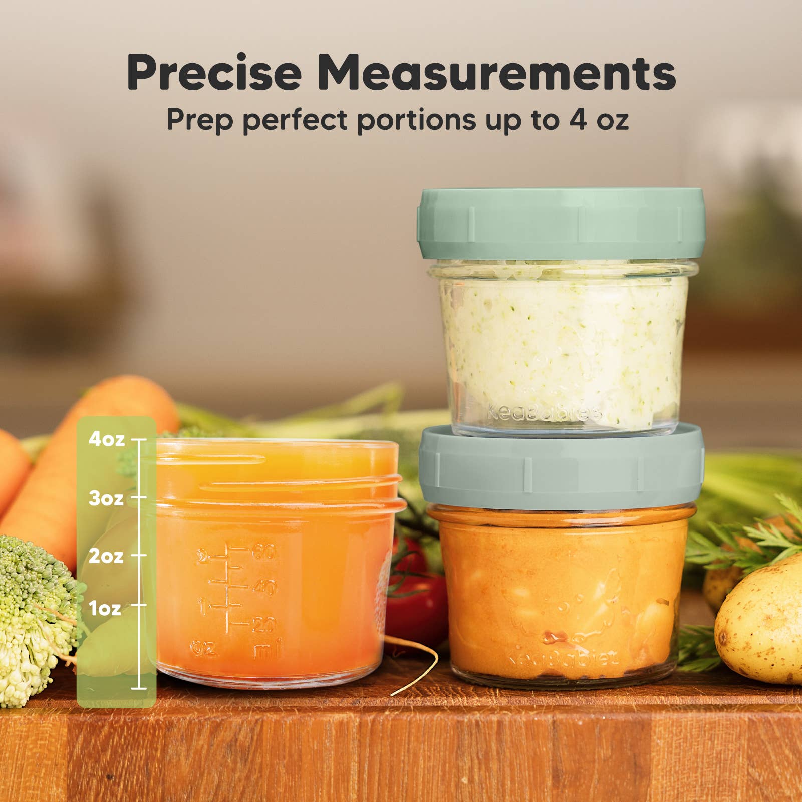 6pk Prep Baby Food Storage Containers, Leak-Proof Food Jars: Sage