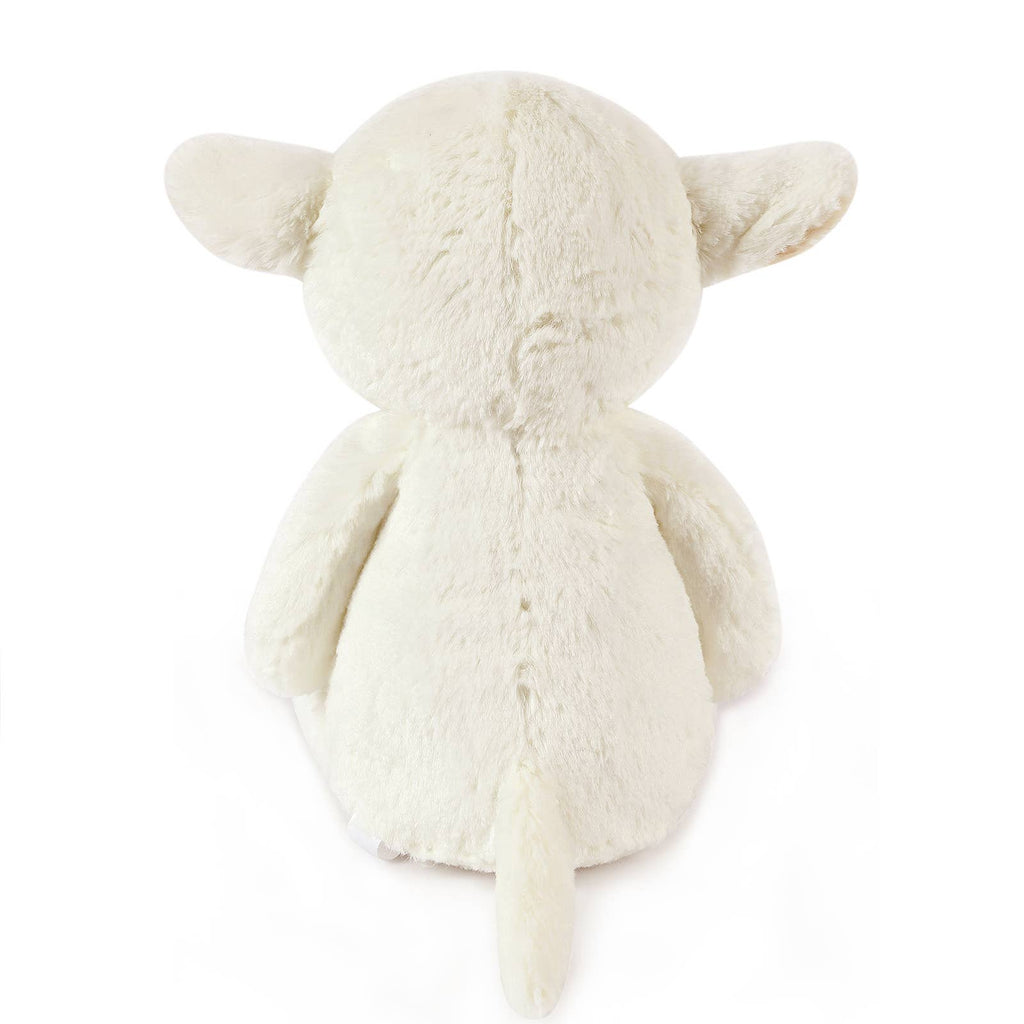 White plushie lamb, soft fur, 13.5 inches, stuffed animal, long tail 