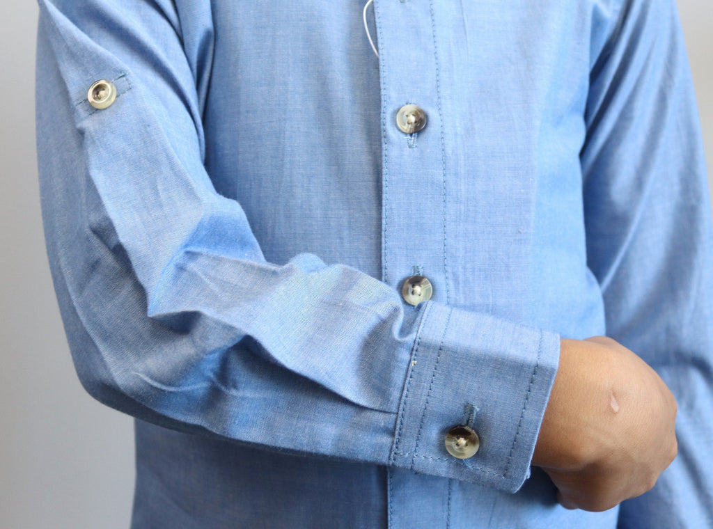 Boys Blue Chambray Button Down Shirt