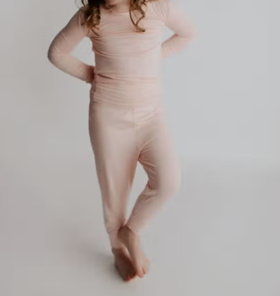 Loungewear, sleep set, blush pink, girls, child, long sleeve, pants, two piece set