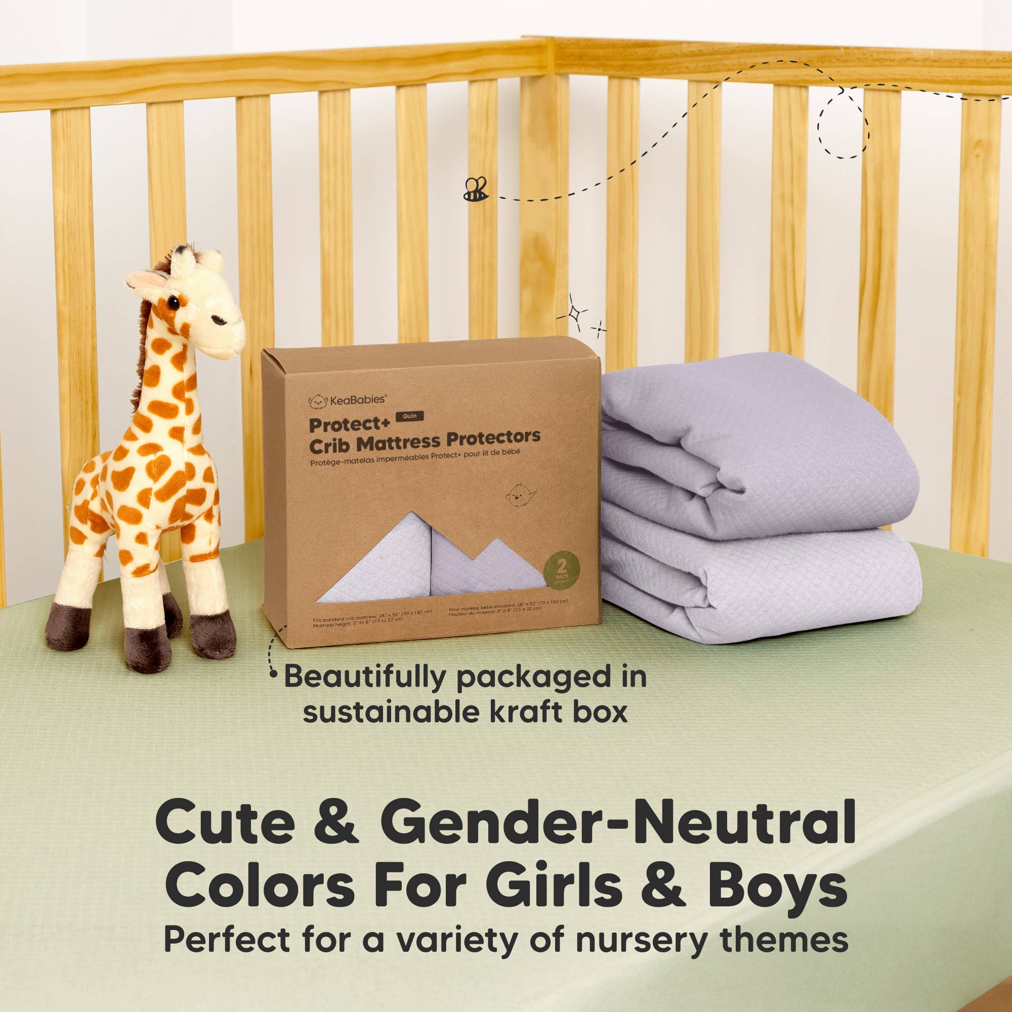 2-pk Quin Protect+ Waterproof Crib Mattress Protector Cover: Thistle