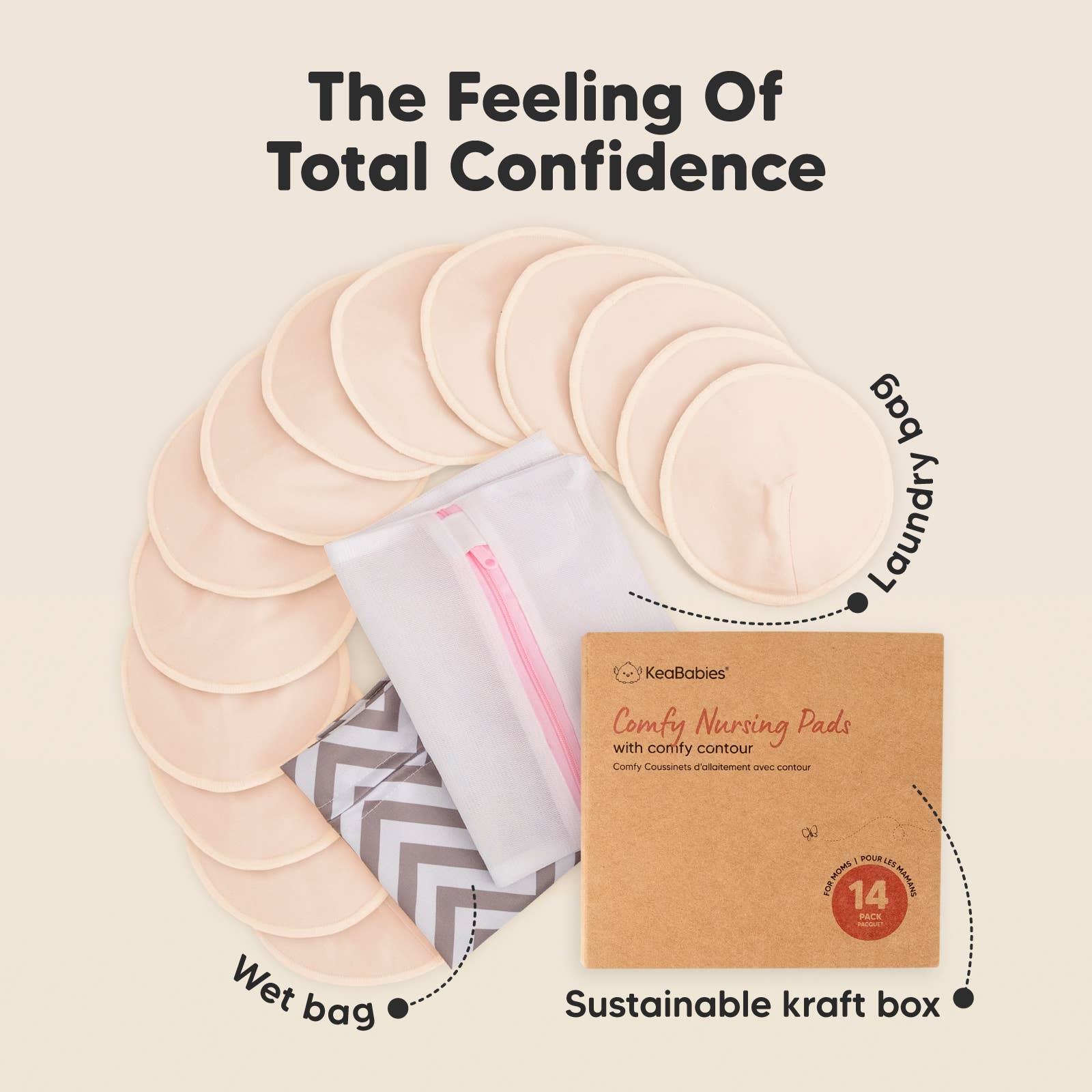 14pk Comfy Nursing Pads, Reusable Breastfeeding Pads: Bare Beige / 4.8"