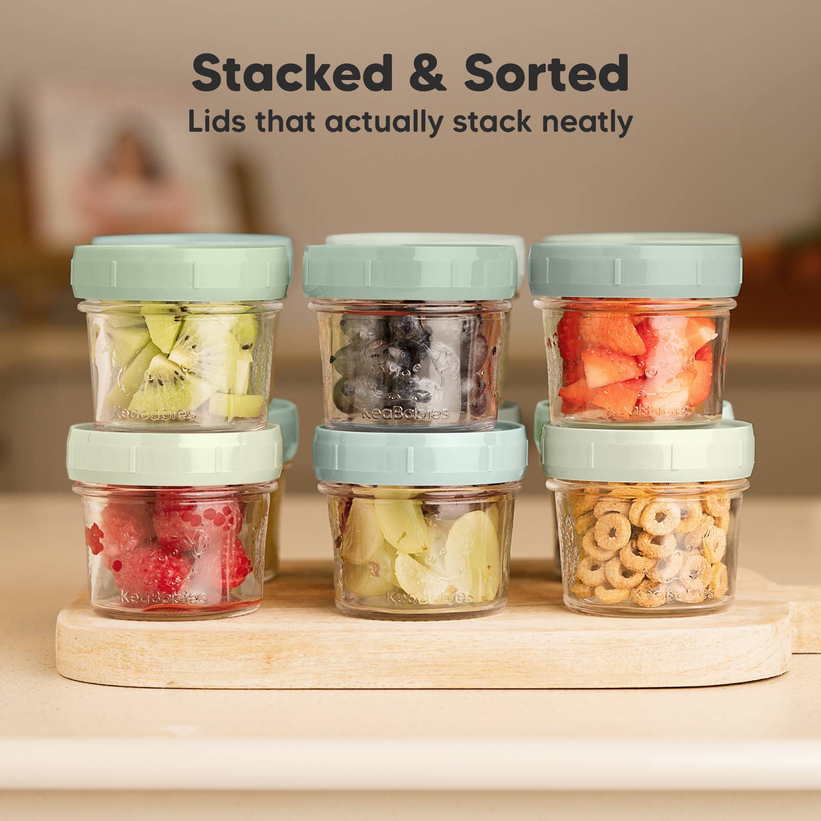 6pk Prep Baby Food Storage Containers, Leak-Proof Food Jars: Sage