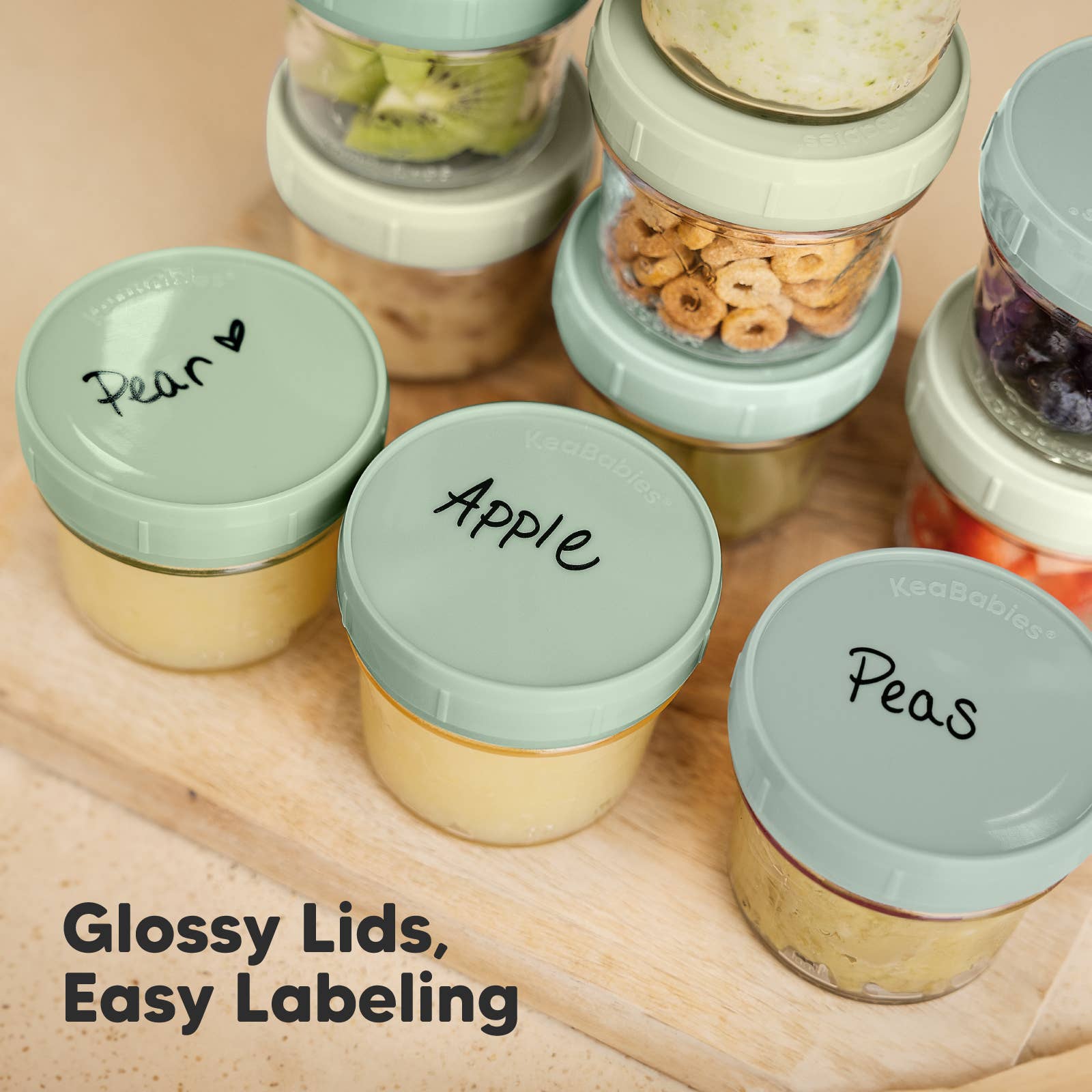 6pk Prep Baby Food Storage Containers, Leak-Proof Food Jars: Sage
