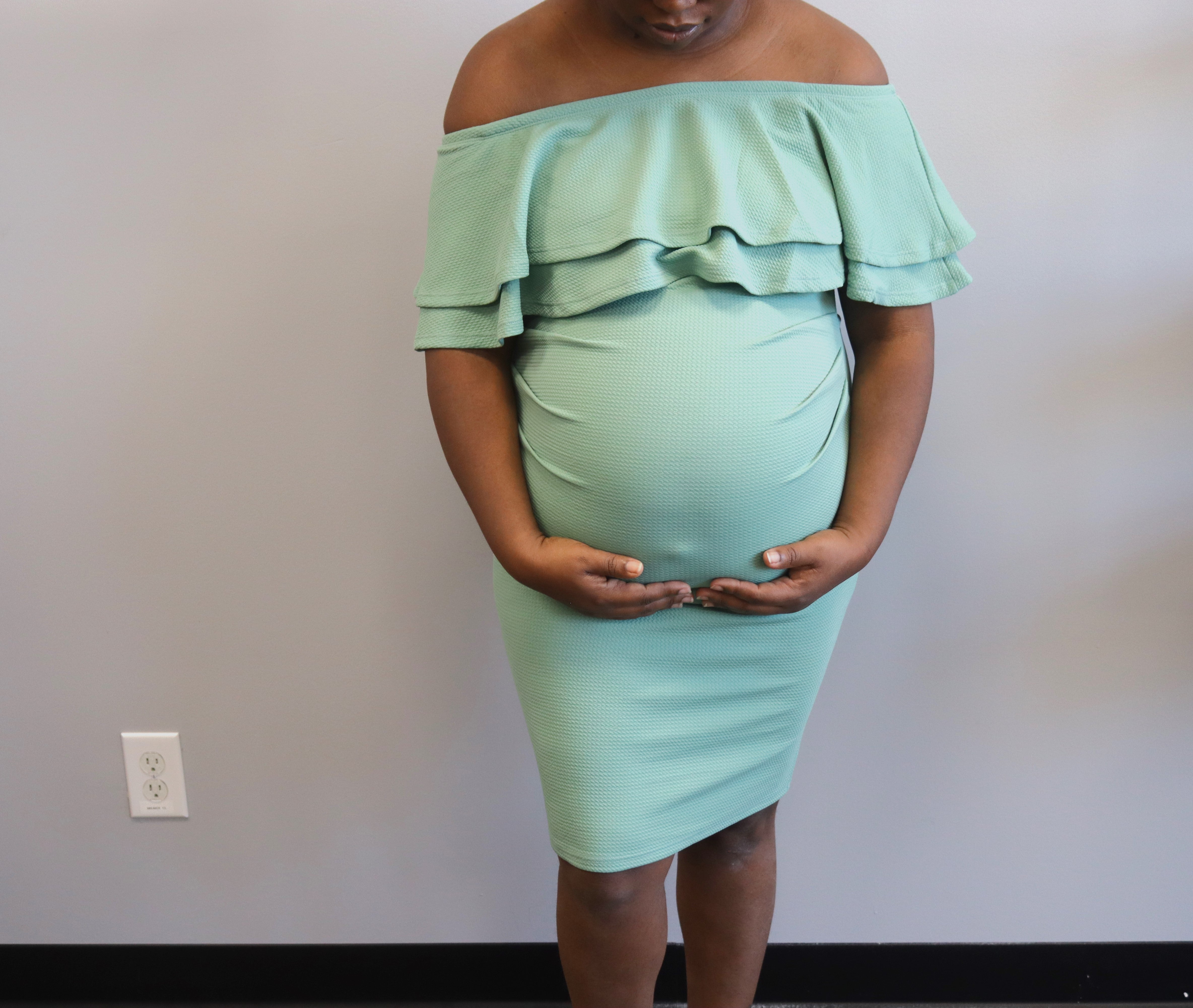 Ruffle Shoulder Maternity Dress