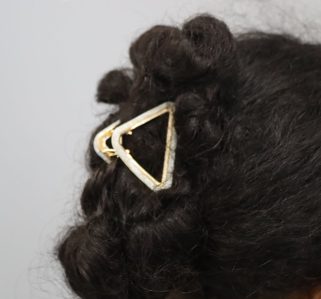 White, Hair clip example, gold and white, hair claw in bun