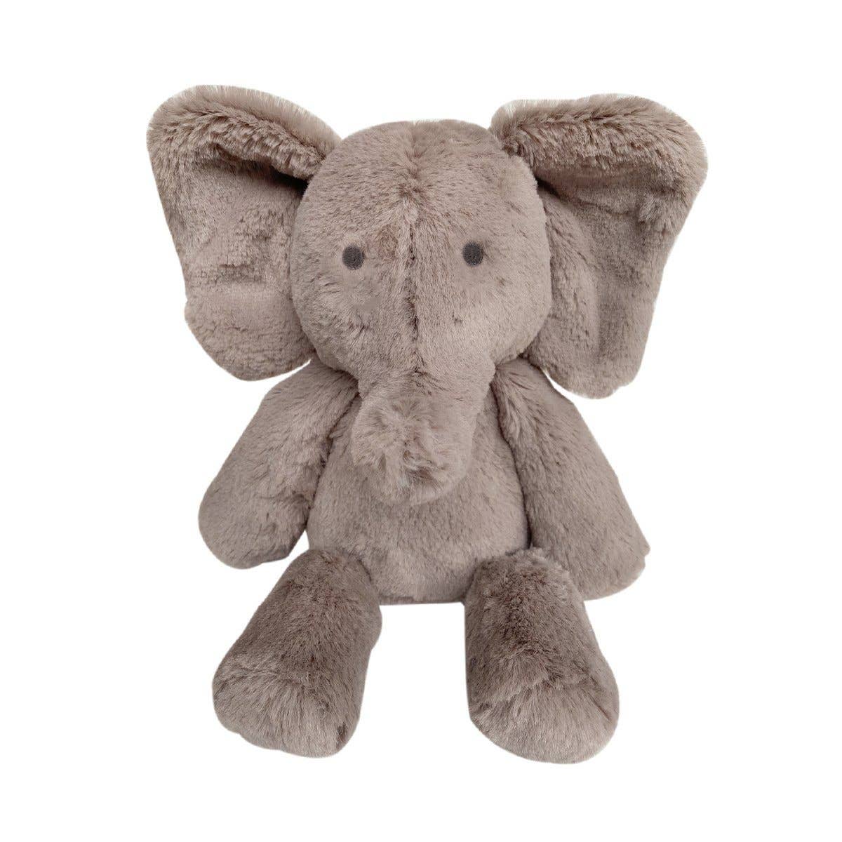 Gray plushie elephant, soft fur, butterfly ears, long trunk, 13.5 inches, stuffed animal, every baby's snuggle buddy, nursery toy, nursery stuffed animal
