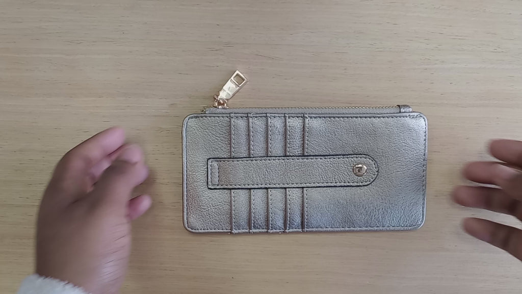 Video, Gold, Slim, card holder, change pouch, card slots, gold hardware,, secure snap