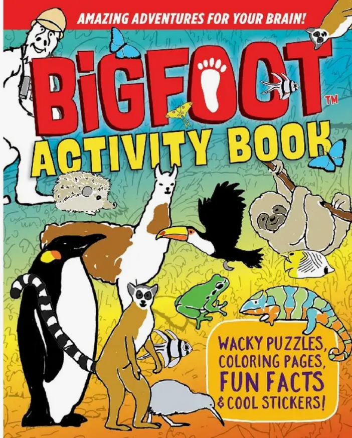 Big foot, activity book, puzzles, coloring pages, fun facts, stickers